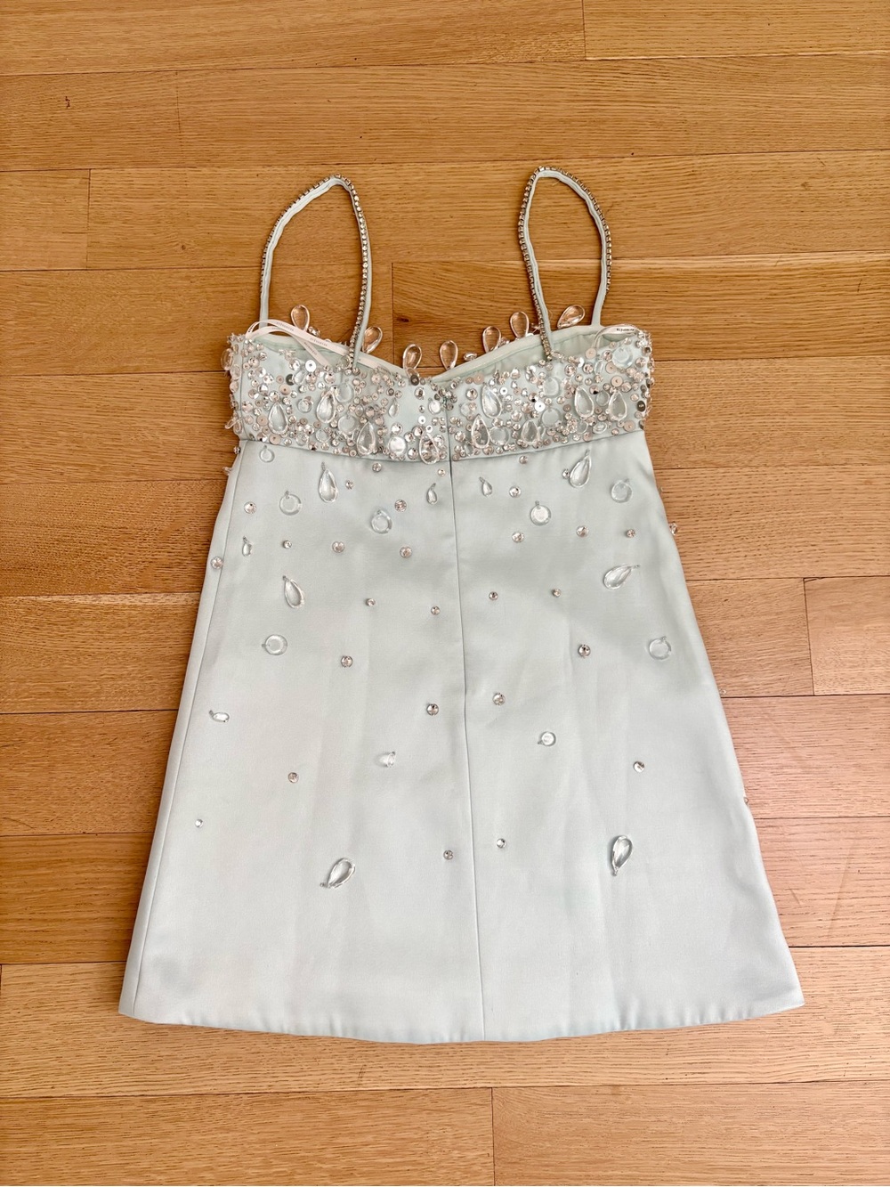 RETROFÊTE Lorelei Dress - Mint Embellished Satin Mini Dress - Picture 2 of 8